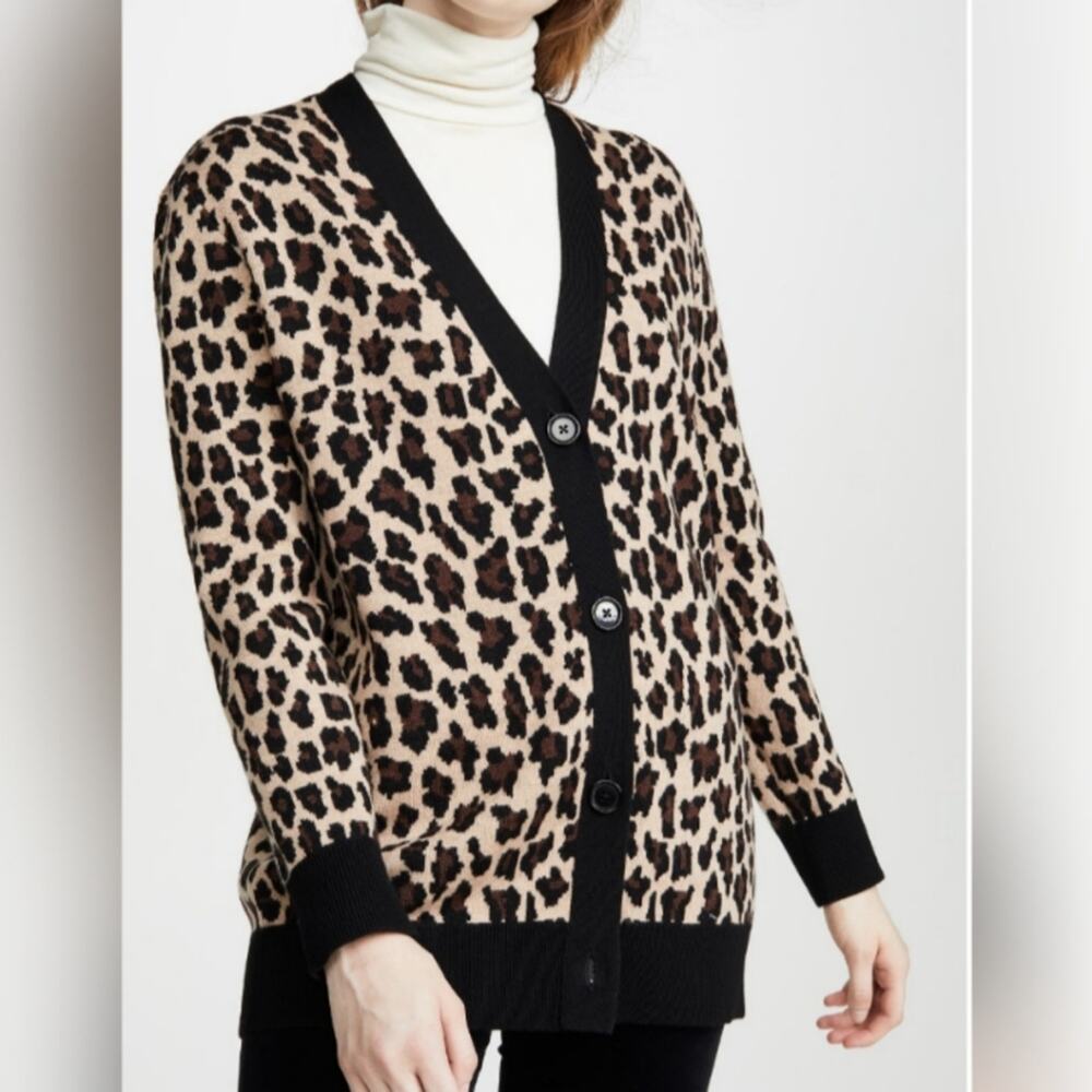 alice + olivia Bradford Grandpa Leopard Wool Blend Cardigan Sweater Size Medium